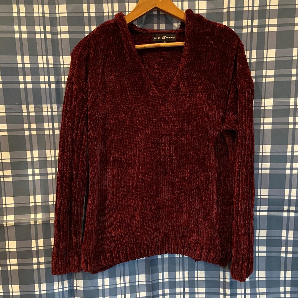 Almost Famous Chenille Pullover Hoodie Sweater